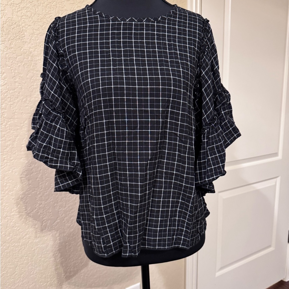 LOFT Black and White Grid Blouse